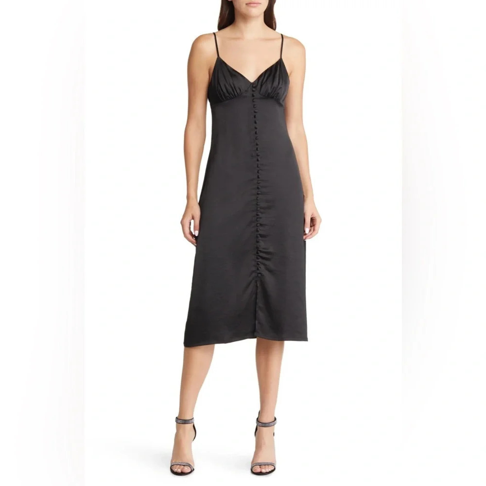 NWT Chelsea 28 Black Button-Up Satin Slipdress Size Small